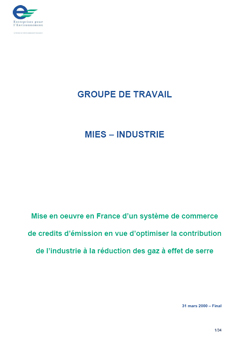 Groupe de travail MIES-EPE : Mise en oeuvre en France d&#039;un système de commerce de crédits d&#039;émission en vue d&#039;optimiser la contribution de l&#039;industrie à la réduction des gaz à effet de serre - 31/3/2001