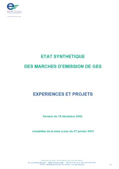 Etat synthétique des marchés d&#039;émission de GES - Expériences et projets (Mise à jour 2003)